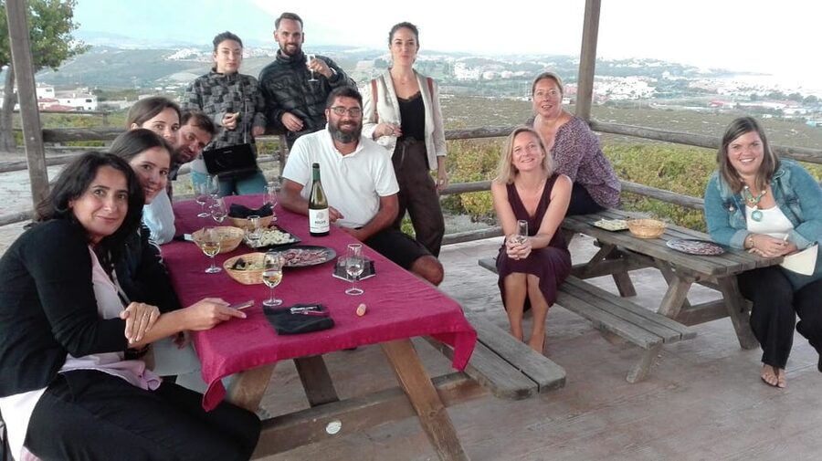Manilva: Nilva Vineyard, Wine Tasting & Tapas Guided Tour - Tasting Nilva wine above the Mediterranean