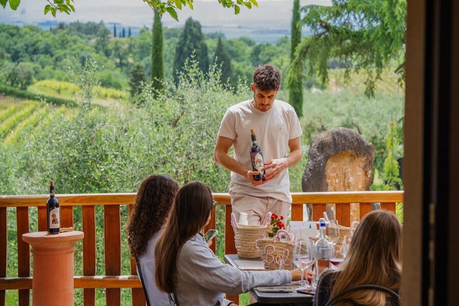 Siena: winery tour, wine tasting and lunch - Walking through vineyards to San Giorgio a Lapi