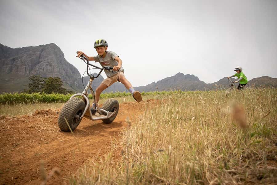 Stellenbosch Winelands downhill gravity Scooter - Meeting at Banhoek Chilli Oil Company