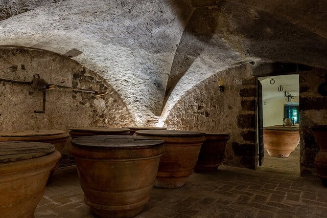 Tour of 900year old secret cellars + tasting of 3 wines and bread with EVO oil - What the price of $48.16 includes