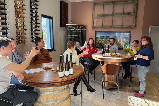Wine cellar visit & tasting of organic Alsace wines - Arriving at Gueberschwihr from Colmar